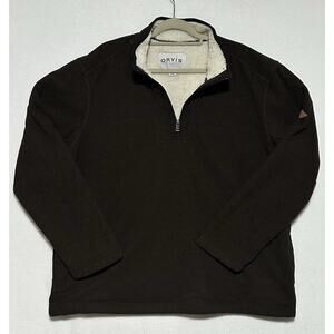 Orvis Fleece Lined Pullover Sweater Adult 2XL Brown Quarter Zip Mens